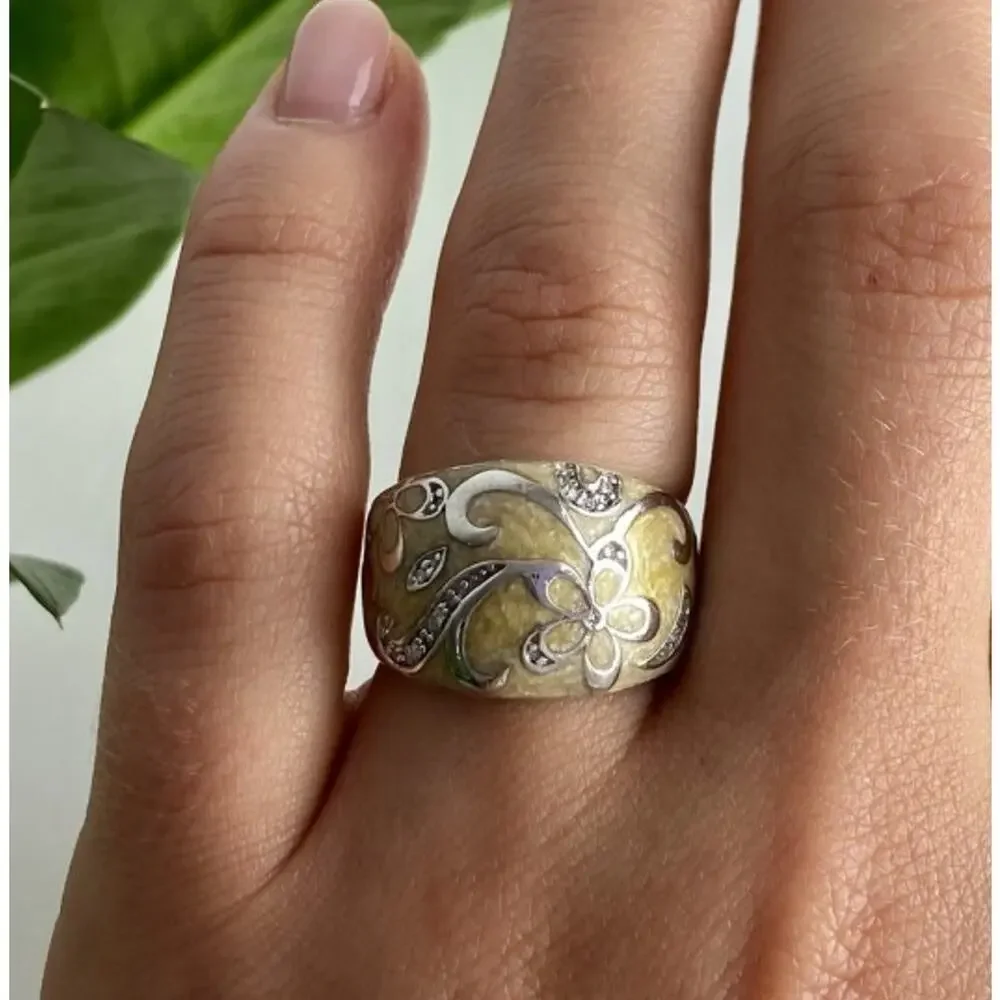 925 Sterling Silver Agate & CZ Ring Size 6.75
